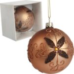 Elegancka Bombka Szklana z Brokatowym Dekorem, Kolor Brązowy, 8 cm