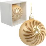 Elegancka Bombka Świąteczna Ze Szklana Z Brokatowym Dekorem Koloru Kremowego - 8 cm
