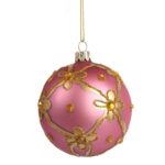 Bombka szklana dekorowana 8 cm różowa - obrazek 2