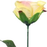 Róża sztuczna pojedynka w kolorze żółto-różowym 68 cm - obrazek 3