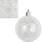 Zestaw 4 Plastikowych Bombek Bożonarodzeniowych ze Śnieżnym Dekorem, 6 cm
