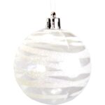 Komplet 6 Przeźroczystych Bombek Plastikowych z Dekorem, Kolor Biały, 6 cm - obrazek 2