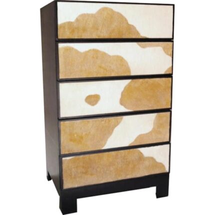 Komoda Farma w Stylu Country z Pięcioma Szufladami w Imitacji Sierści Cielaka