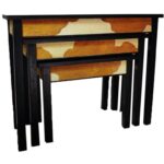 Duży Drewniany Stolik w Stylu Rustykalnym z Imitacją Sierści Cielaka - obrazek 2