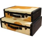 Elegancka Walizka Dekoracyjna z Imitacją Sierści Cielaka