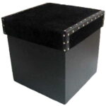 Pufa Skrzynia Vintage Czarna z Imitacją Sierści Cielaka