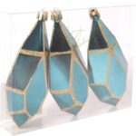 Zestaw 3 plastikowych bombek w kształcie diamentów w odcieniu turkusowym z złotym brokatem, 13 cm - obrazek 2