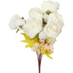 Sztuczny Bukiet Białych Piwonii z Dodatkami - 13 Gałązek, Wysokość 55 cm