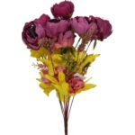 Bordowy Bukiet Sztucznych Piwonii - 13 Elementów Dekoracyjnych, Wysokość 55 cm - obrazek 2