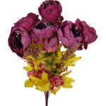 Bordowy Bukiet Sztucznych Piwonii - 13 Elementów Dekoracyjnych, Wysokość 55 cm