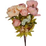 Bukiet 13 gałązek piwonii z dodatkami kolor łososiowy