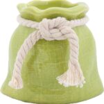 Świecznik Sakiewka Ceramiczny w Kolorze Zielonym z Sznurkiem