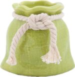 Świecznik Sakiewka Ceramiczny w Kolorze Zielonym z Sznurkiem