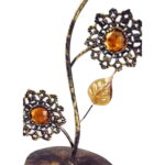 Świecznik metalowy ze szkiełkami w kolorze brązowym 24x10 cm - obrazek 2