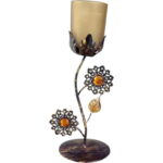 Świecznik metalowy ze szkiełkami w kolorze brązowym 24x10 cm