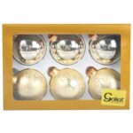 Zestaw 6 Eleganckich Bombek Szklanych w Odcieniu Kremowym z Srebrnym Brokatem 8cm - obrazek 2