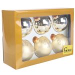 Zestaw 6 Eleganckich Bombek Szklanych w Odcieniu Kremowym z Srebrnym Brokatem 8cm - obrazek 3