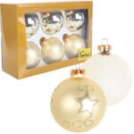 Zestaw 6 Eleganckich Bombek Szklanych w Odcieniu Kremowym z Srebrnym Brokatem 8cm