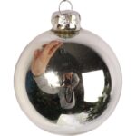 Komplet 6 Srebrnych Bombek Szklanych - Mix Połysk i Mat z Brokatowym Dekorem, 8 cm - obrazek 3