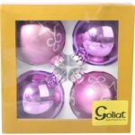 Komplet 4 Eleganckie Bombki Szklane 8cm w Kolorze Fioletowym - Dwie Matowe, Dwie Dekorowane - obrazek 2