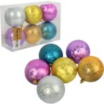 Komplet 6 Multikolorowych Bombek Plastikowych 8cm do Dekoracji Świątecznych