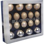 Elegancki Komplet 18 Bombek Szklanych w Kolorze Szampana z Matem, Połyskiem i Brokatem - obrazek 3