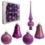 Zestaw 18 bombek szklanych z czubkiem kolor fioletowy