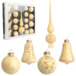 Elegancki Zestaw Świątecznych Bombek Szklanych i Czubka w Kolorze Kremowym - 18 sztuk