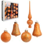 Zestaw 18 bombek szklanych z czubkiem kolor pomarańczowy