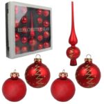 Elegancki Zestaw Świątecznych Bombek Szklanych z Czubkiem - Kolor Czerwony, 18 Sztuk