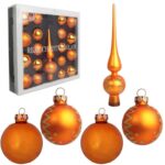 Zestaw 18 bombek szklanych z czubkiem kolor pomarańczowy II