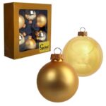 Elegancki Zestaw 6 Złotych Szklanych Bombek Świątecznych z Czubem