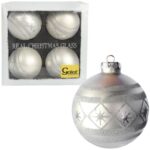 Elegancki Zestaw 4 Luksusowych Bombek Szklanych 10 cm - Kolor Srebrny