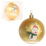 Złota Bombka Świąteczna z Motywem Bałwana, Plastikowa, 8 cm