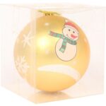 Złota Bombka Świąteczna z Motywem Bałwana, Plastikowa, 8 cm - obrazek 3