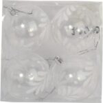 Zestaw 4 Przezroczystych Bombek Plastikowych z Białym Dekorem Śniegu, 8 cm - obrazek 2