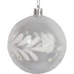 Zestaw 4 Przezroczystych Bombek Plastikowych z Białym Dekorem Śniegu, 8 cm - obrazek 3