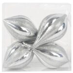 Zestaw 4 Srebrnych Bombek Bożonarodzeniowych z Brokatem, Plastikowych, 13 cm - obrazek 2