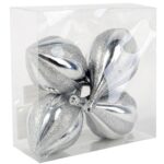 Zestaw 4 Srebrnych Bombek Bożonarodzeniowych z Brokatem, Plastikowych, 13 cm - obrazek 3