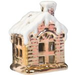 Ceramiczny świąteczny lampion na tealight domek 9  cm