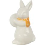 Figurka Świąteczna - Biały Zając z Pomarańczowym Szalikiem i Jajkiem, Ceramika [JUM7S0010] - obrazek 2