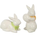 Figurka Świąteczna - Biały Zając z Pomarańczowym Szalikiem i Jajkiem, Ceramika [JUM7S0010] - obrazek 3
