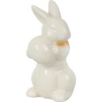Figurka Świąteczna - Biały Zając z Pomarańczowym Szalikiem i Jajkiem, Ceramika [JUM7S0010]