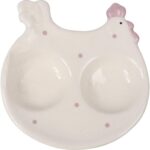 Keramiczny Talerzyk-Podstawka na Sól i Pieprz Kura Wielkanocna w Fioletowe Kropki