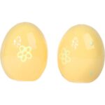 Zestaw Ceramicznych Solniczki i Pieprzniczki w Kształcie Jajek - Kolor Żółty z Zielonymi Kwiatkami - obrazek 2