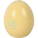 Zestaw Ceramicznych Solniczki i Pieprzniczki w Kształcie Jajek - Kolor Żółty z Zielonymi Kwiatkami - obrazek 3