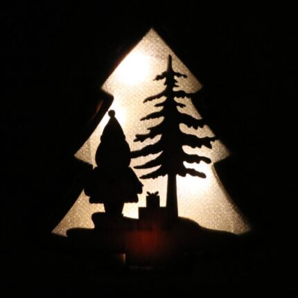 Dekoracja świetlna ZAWIESZKA drewniana choinka 11 cm