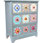 Drewniana szara komoda Vintage z trzema szufladami - obrazek 2