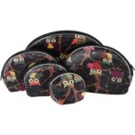 Zestaw 5 kosmetyczek w kolorze czarnym z kolorowymi sowami