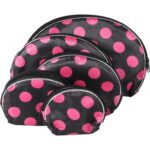 Zestaw 5 kosmetyczek w kolorze czarnym w różowe kropki